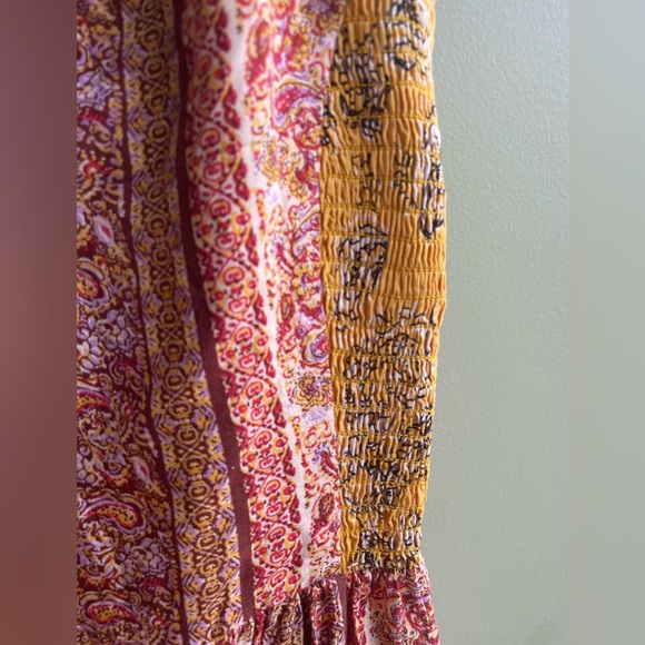 Angie Boho Mixed Print Maxi Dress. Adjustable Straps Ruched Back. Side Slits SM - Picture 10 of 13